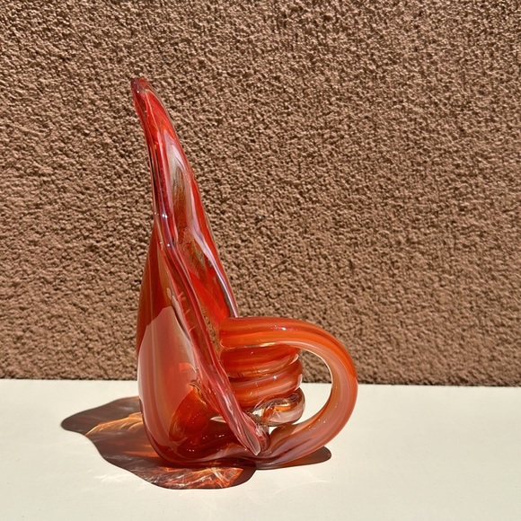 Vintage Unique Ozark Art Glass Mid Century, Orange with white swirl - Picture 3 of 11